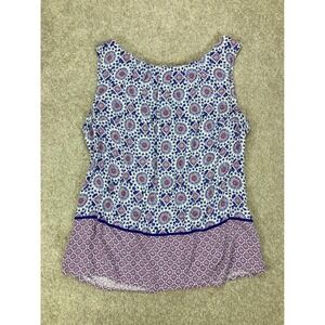 Camaïeu Geometric Medallion Print Sleeveless Top Women M Blue Boho Summer Chic